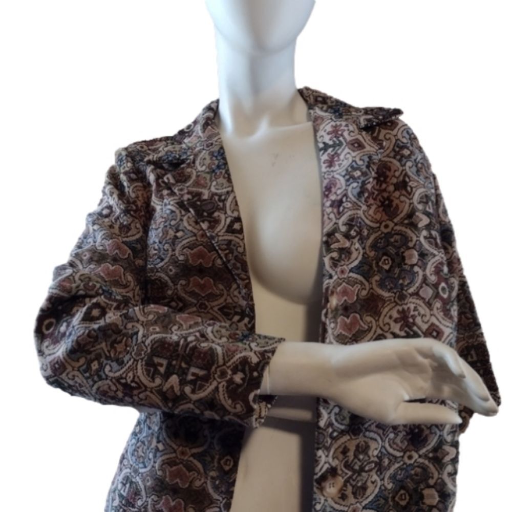 Vintage Gemilli Women's Jacket Blazer Made in USA Paisley Gray Tan Size PM